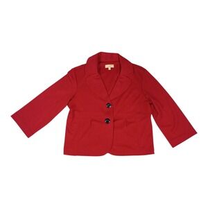 Choices Blazer Jacket Womens M Red 2 Button Collared Peplum Hem Festival Cottage